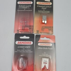 Lot Of 4 JANOME Parts Straight Stitch Foot Border Guide Foot Ultra Glide Foot